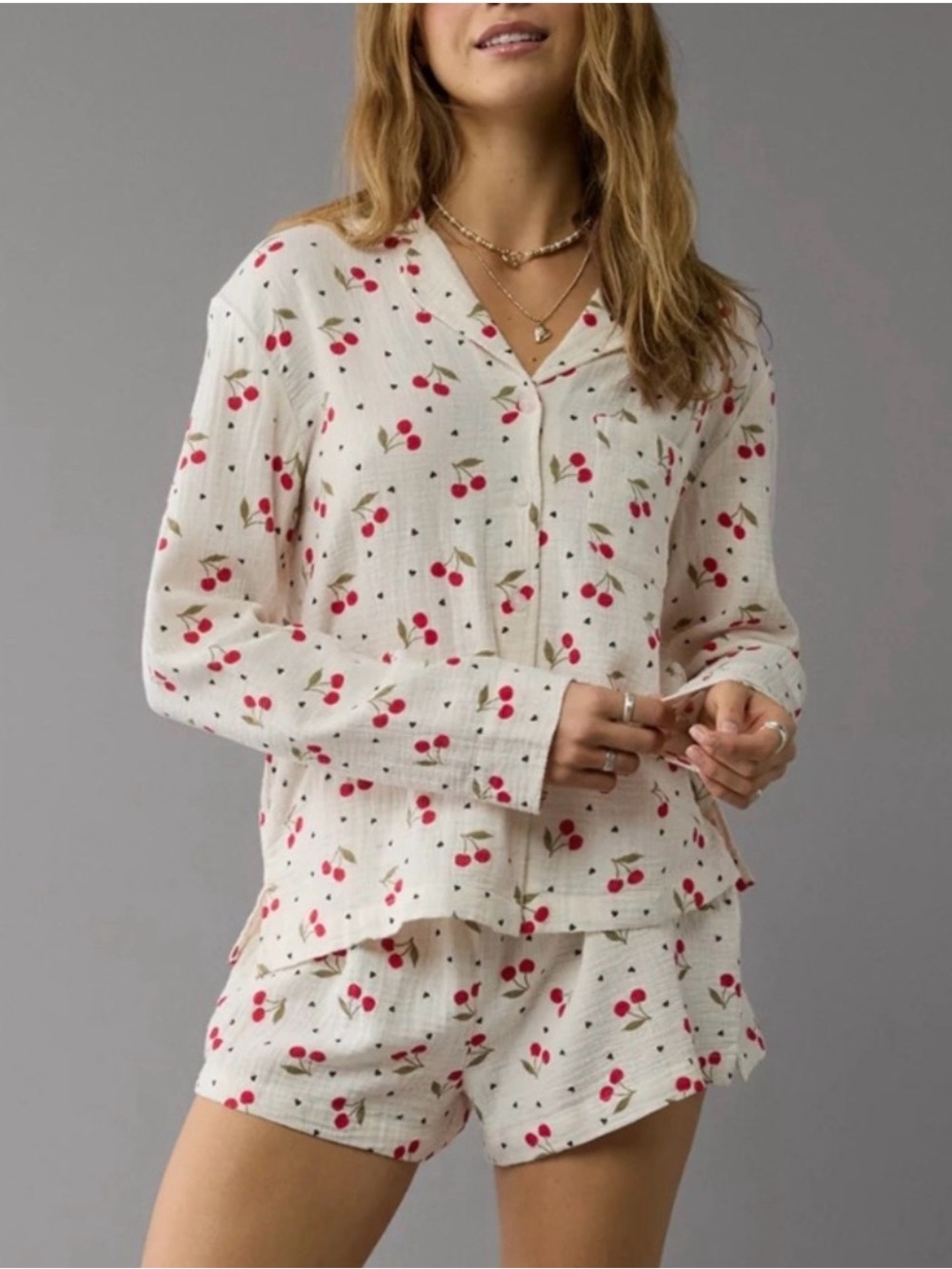 American Eagle AE Cotton Gauze Pajama PJs Set XL Bundle of Two Cherries Western - Picture 2 of 15